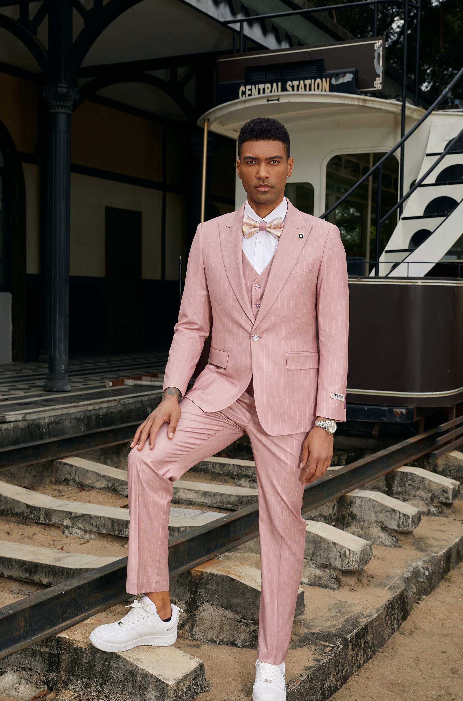 Men's Rose Pinstripe 3 PC Stacy Adams Suit