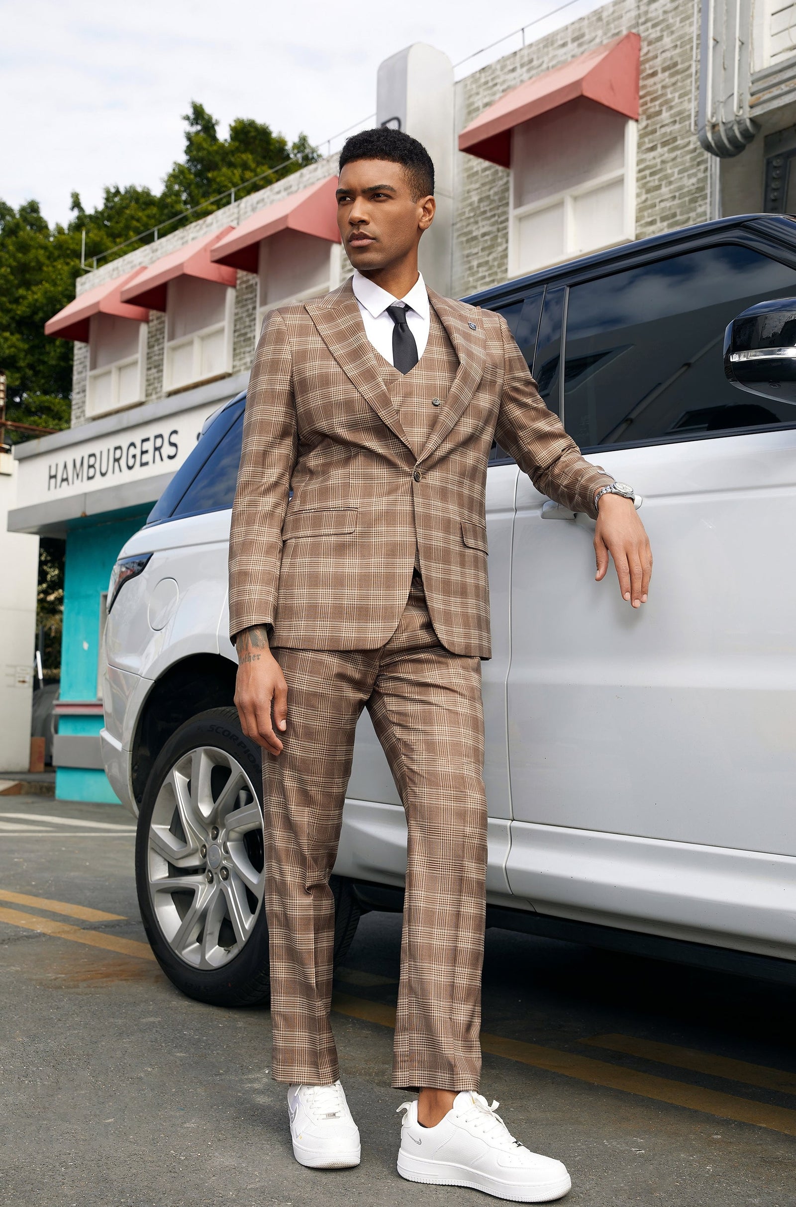 Men's Brown Glen Plaid 3 PC Stacy Adams Suit