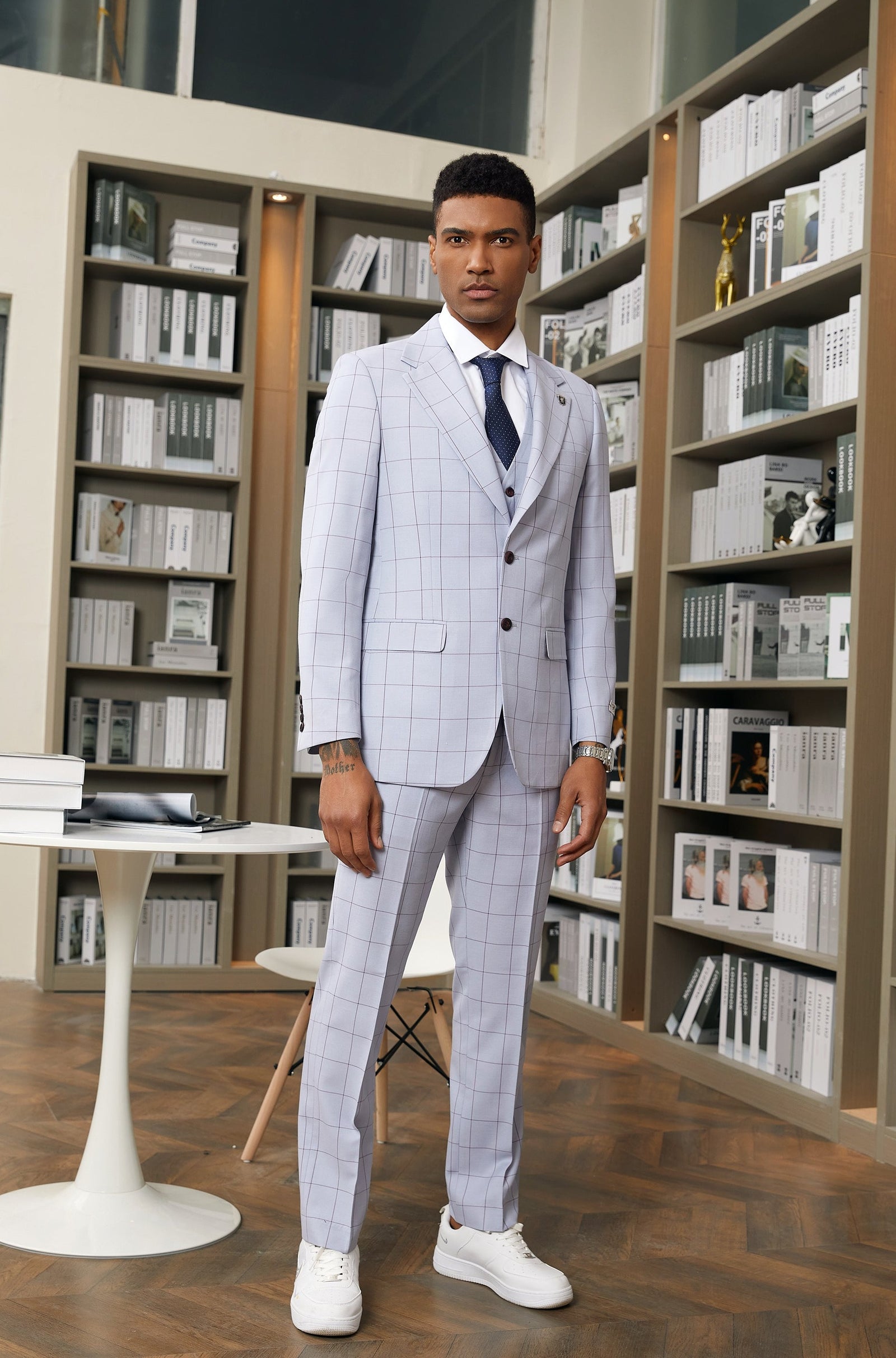 Men's Light Purple Windowpane 3 PC Stacy Adams Suit