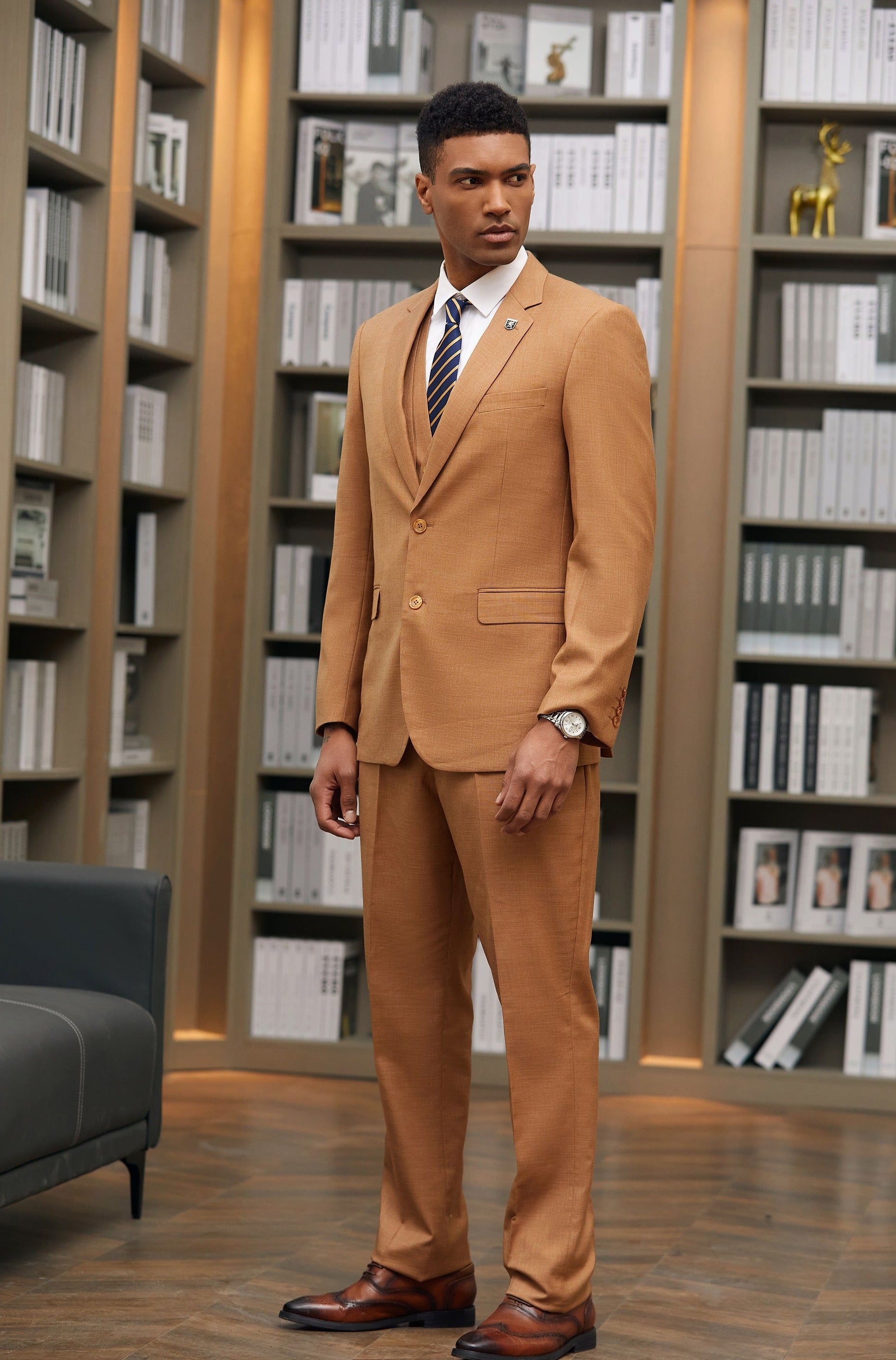Men's Dark Rust Solid Textured 3 PC Stacy Adams Suit