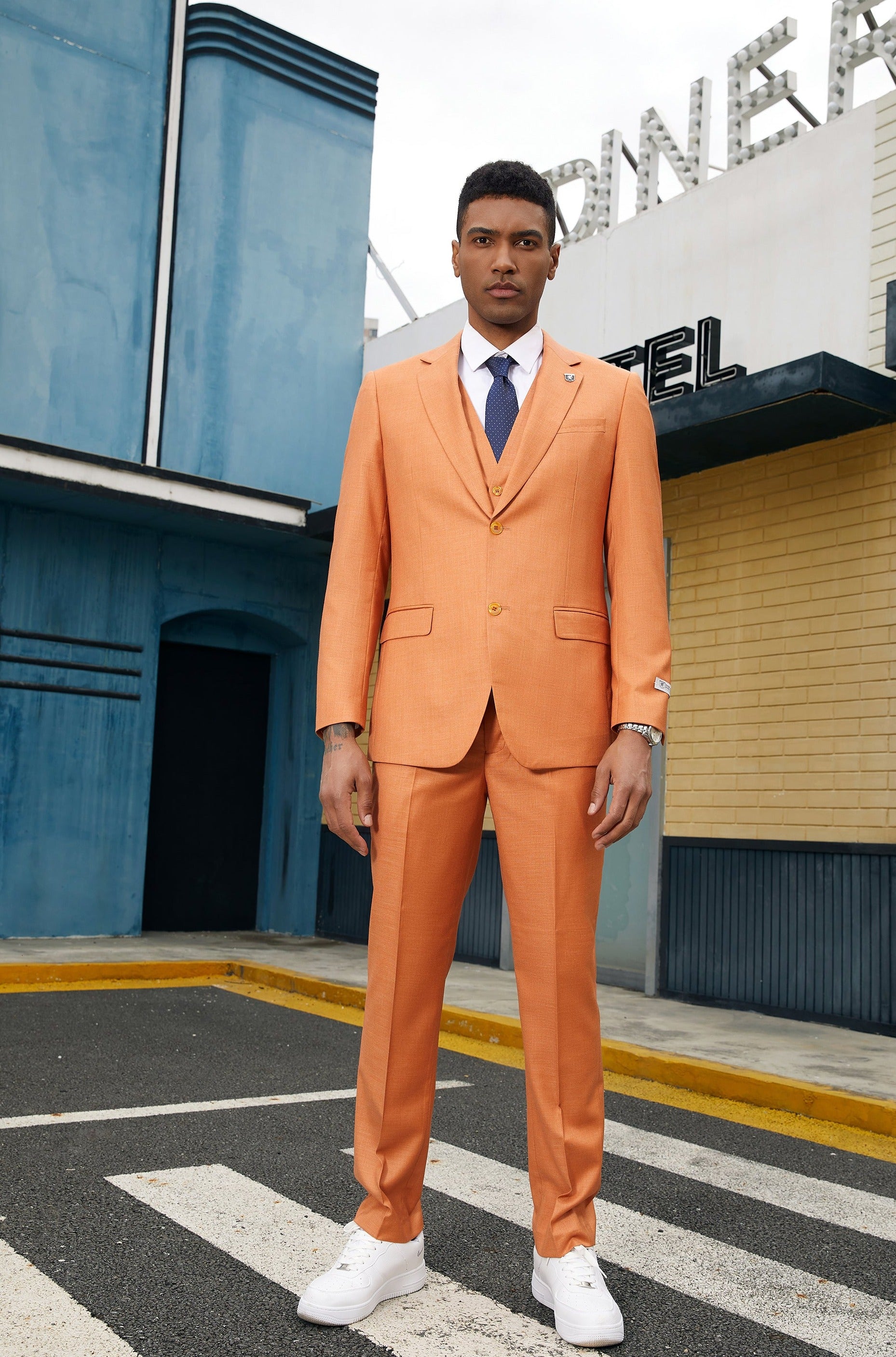 Men's Orange Solid Textured 3 PC Stacy Adams Suit