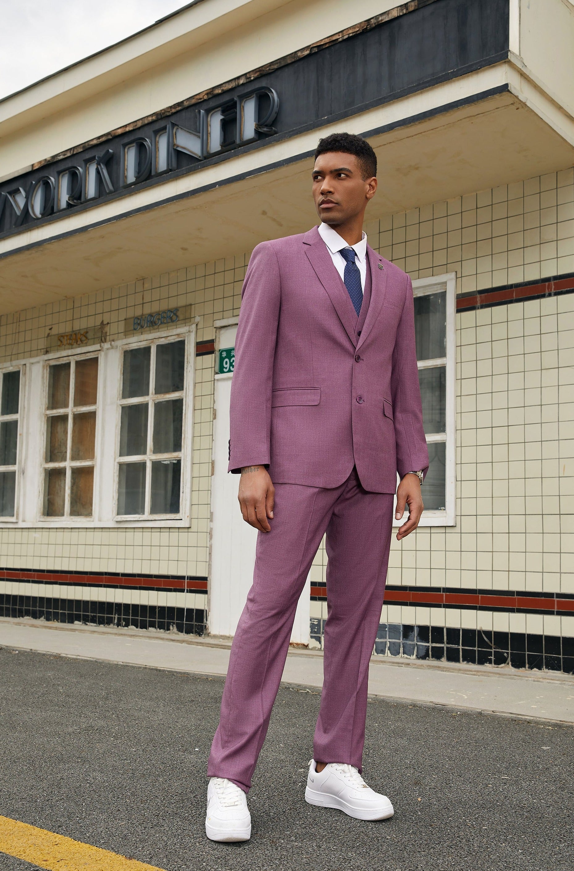 Men's Lilac Solid Textured 3 PC Stacy Adams Suit