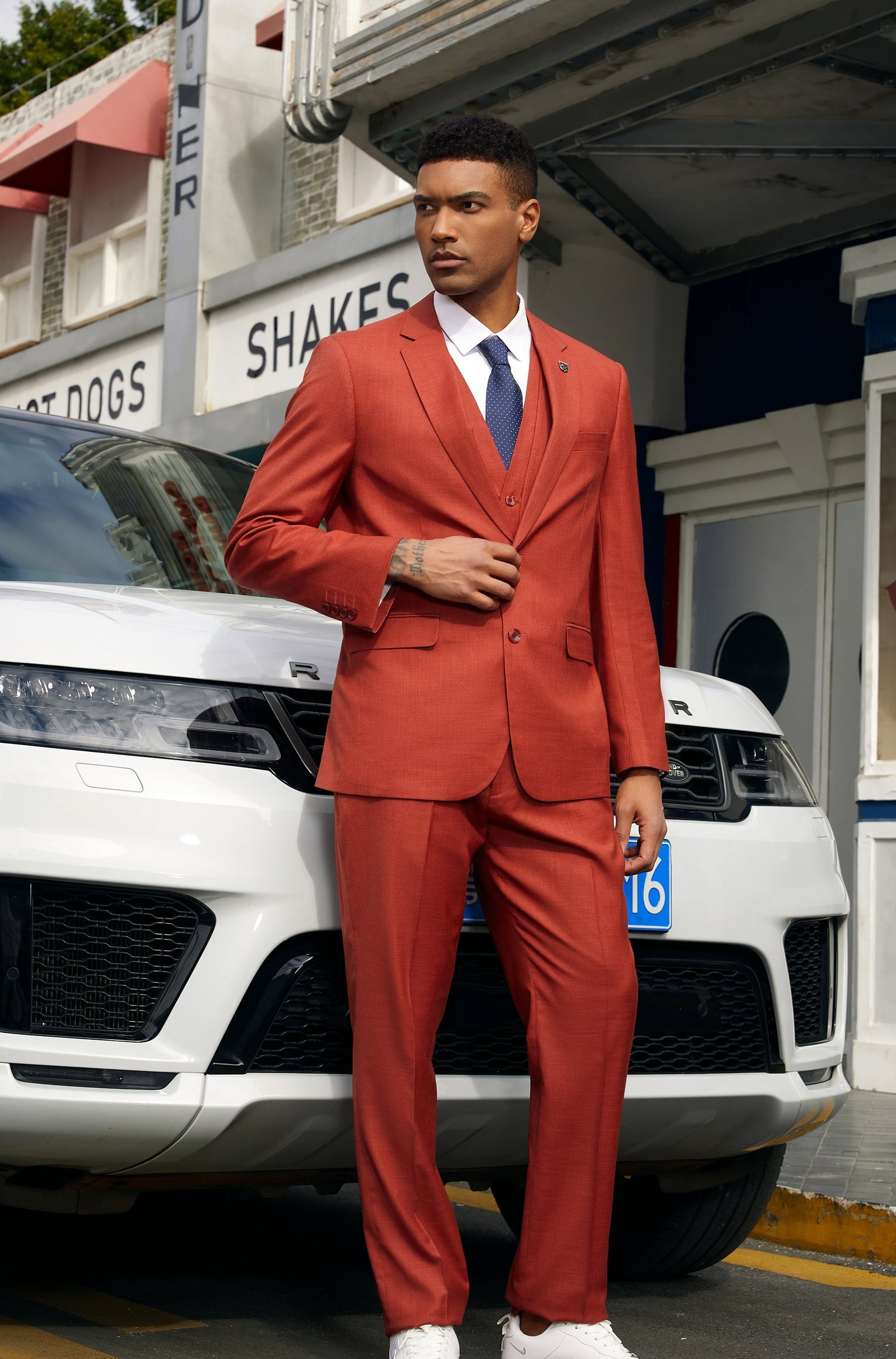 Men's Rust Solid Textured 3 PC Stacy Adams Suit