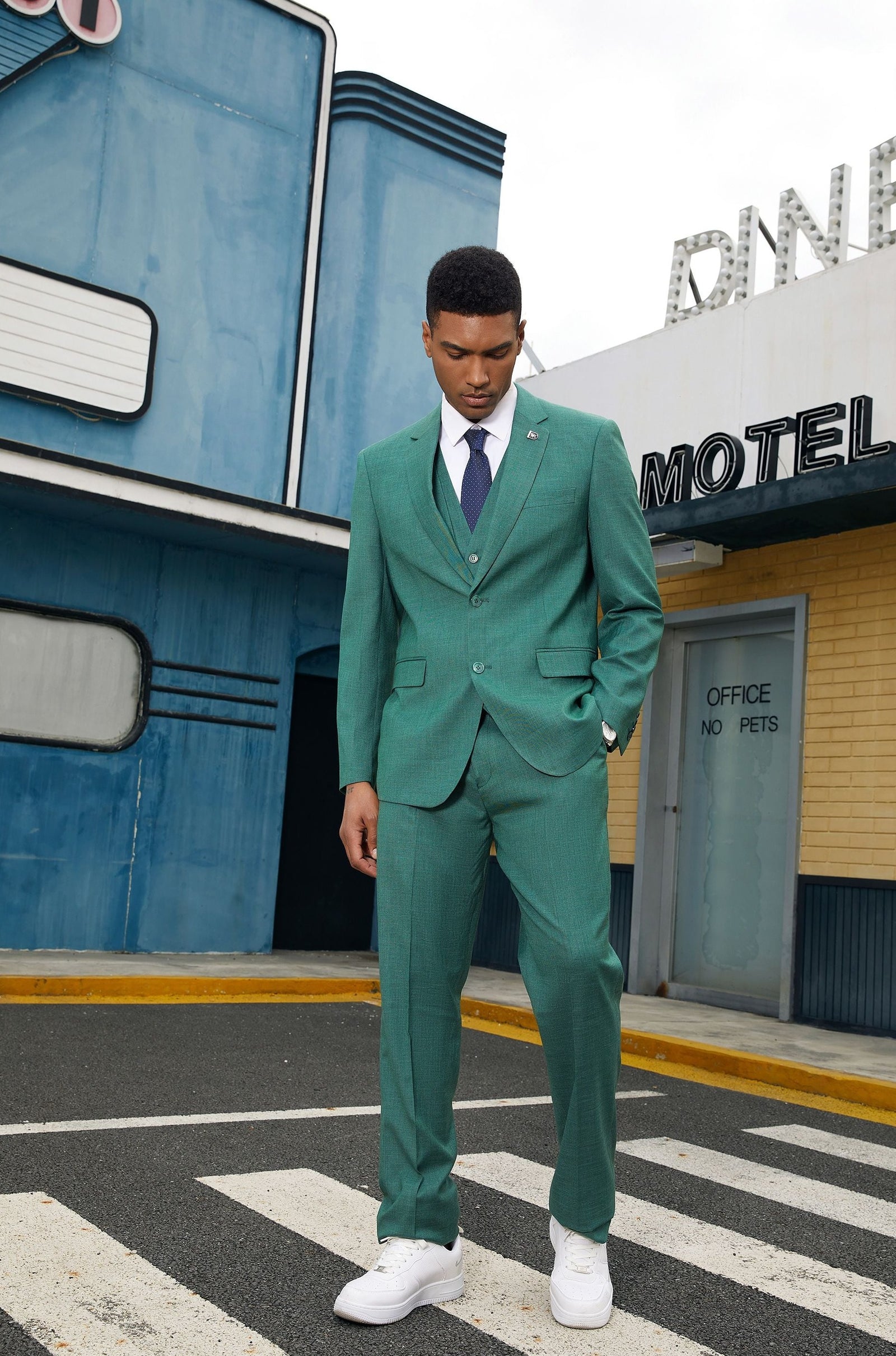 Men's Neon Teal Solid Textured 3 PC Stacy Adams Suit