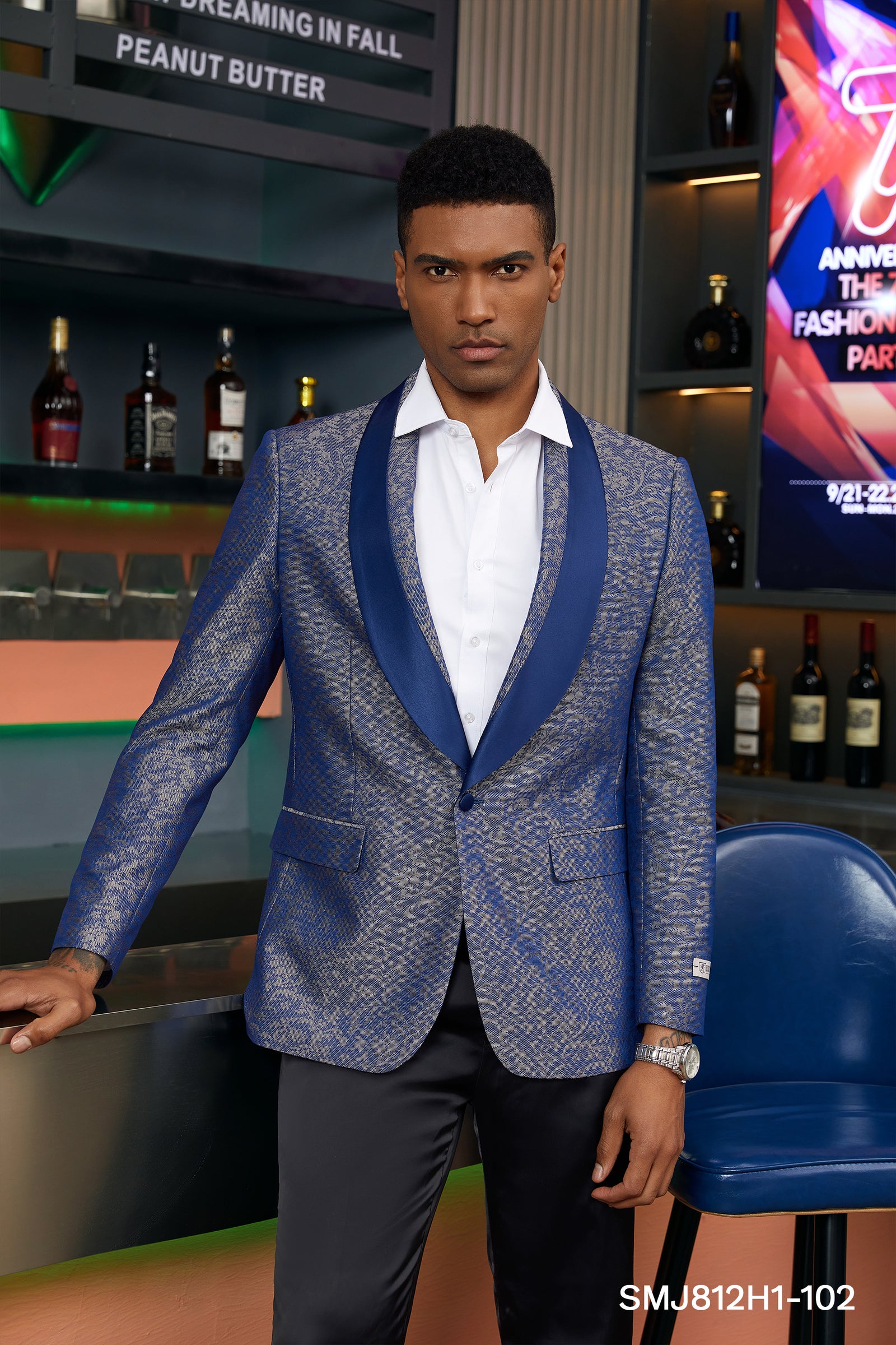 Men's Blue Paisley W Texture 1 PC Stacy Adams Jacket