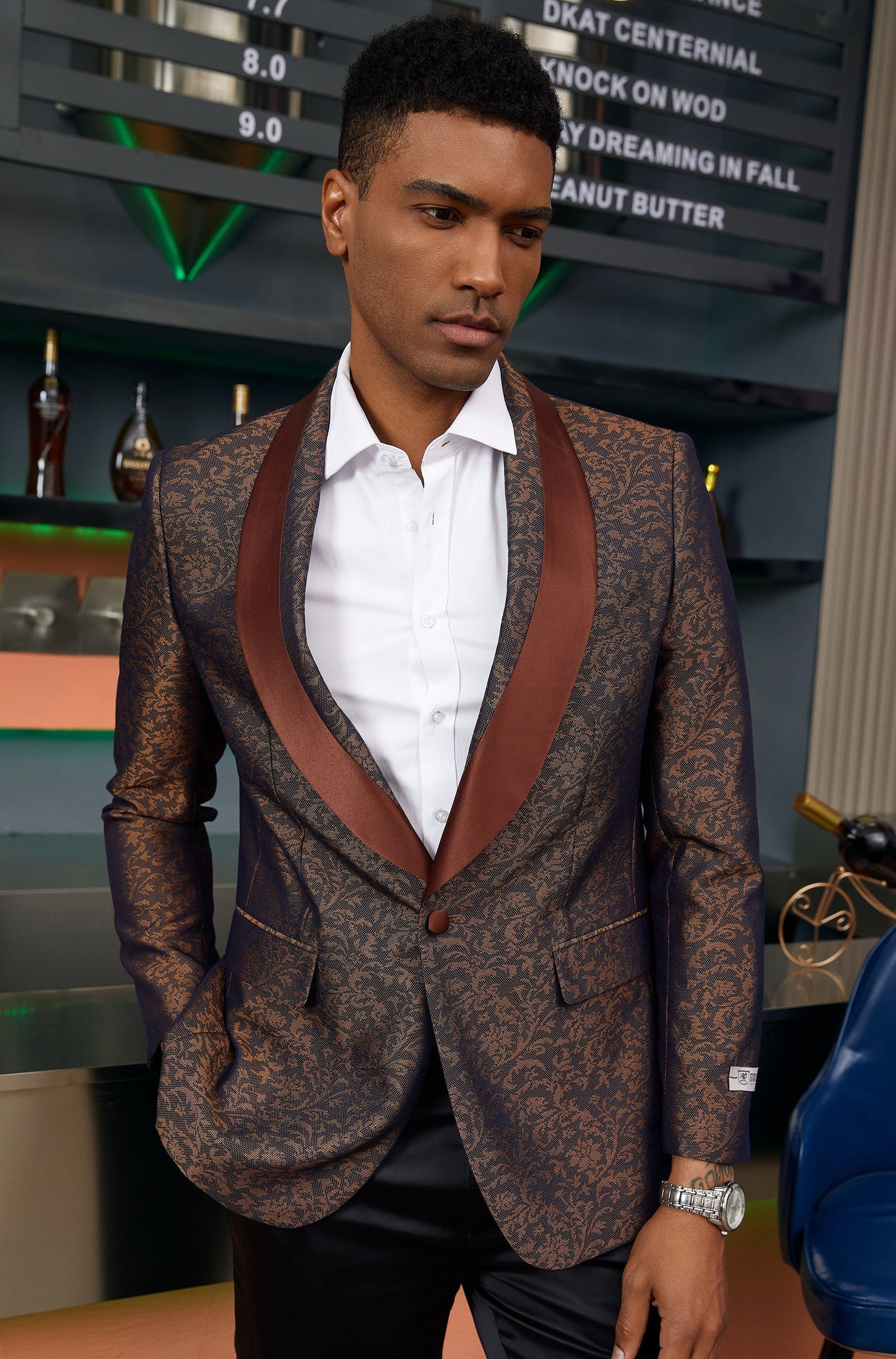 Men's Brown Paisley W Texture 1 PC Stacy Adams Jacket