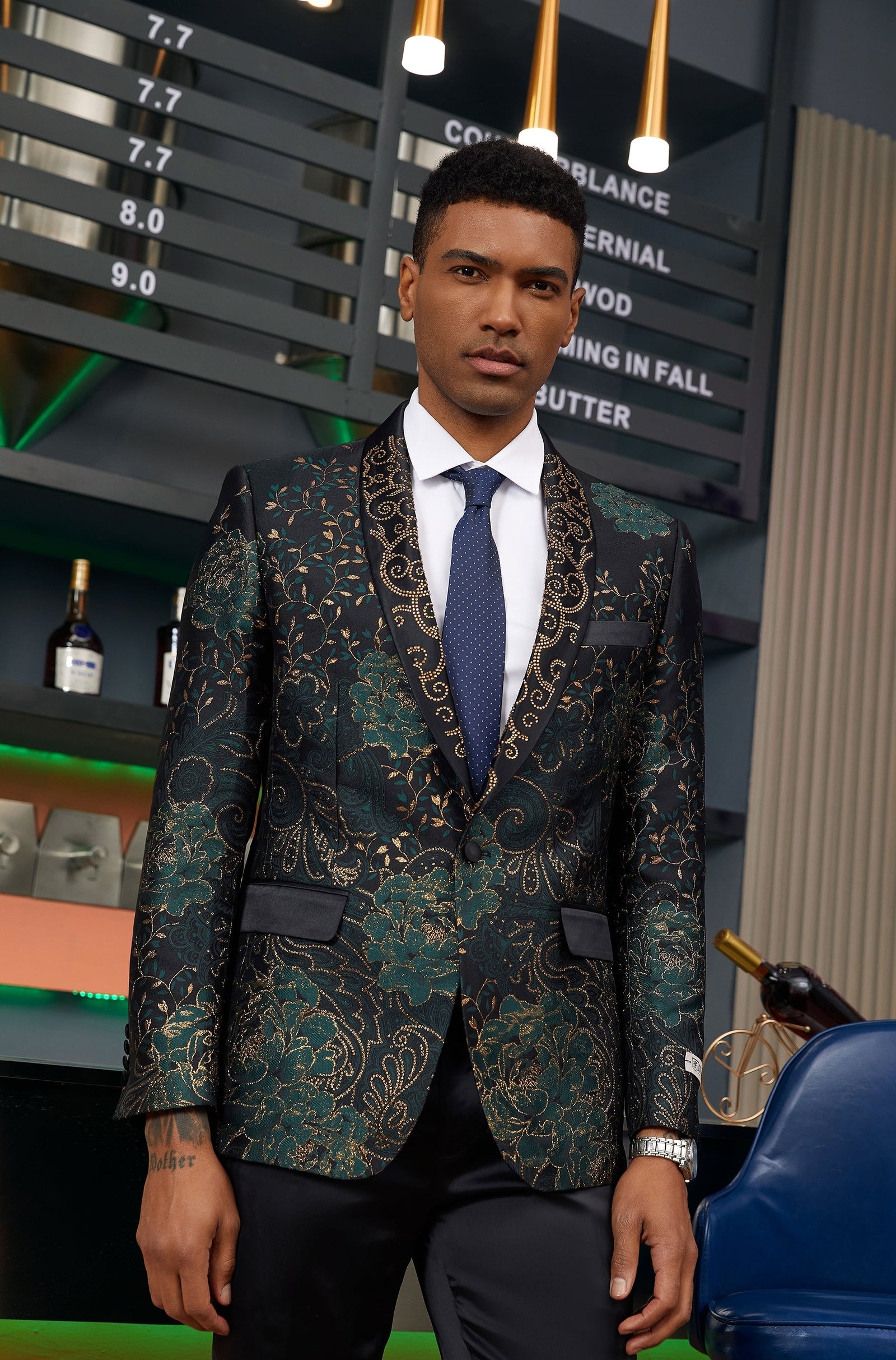 Men's Green/Gold Floral 1 PC Stacy Adams Jacket