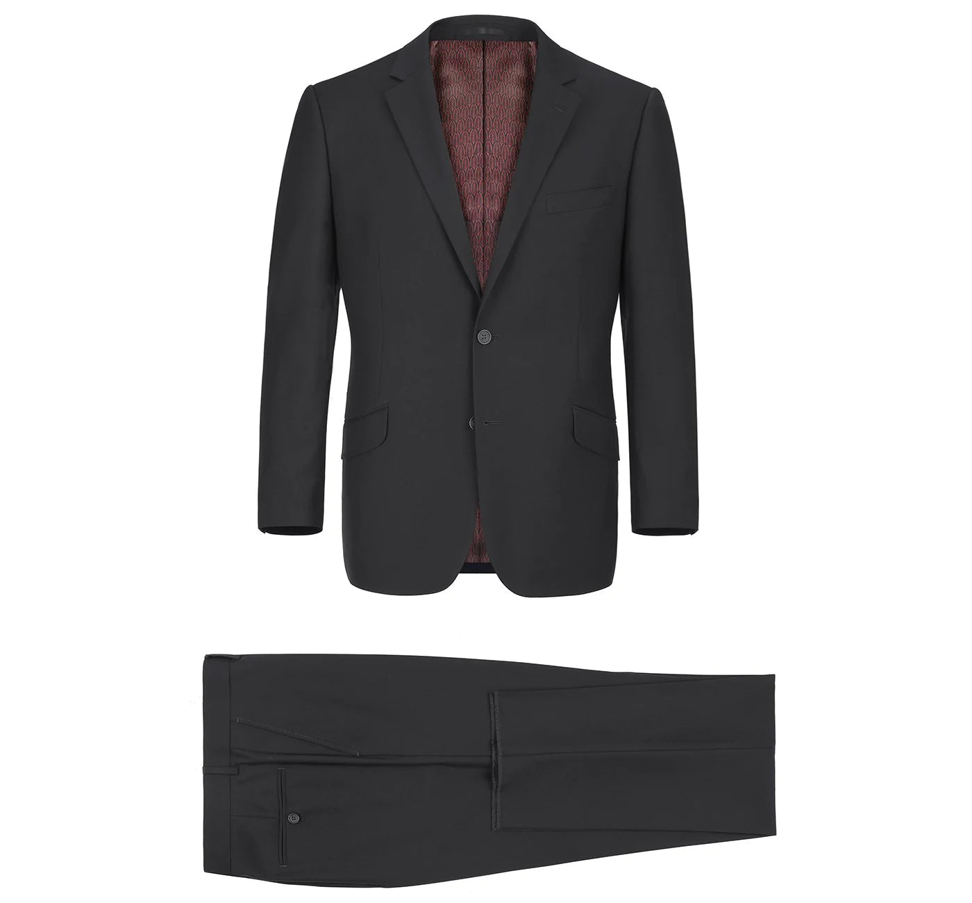 Men's Black Wool Blend 2-Piece Single Breasted Notch Lapel Suit.