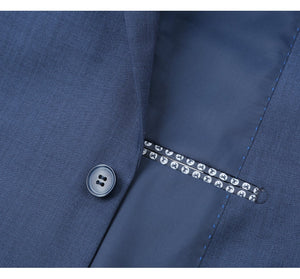 Men's Navy Wool Blend 2-Piece Single Breasted Notch Lapel Suit.